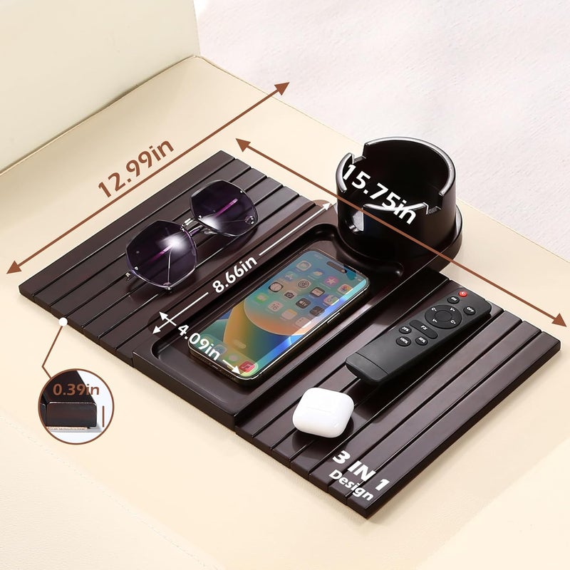 BAMTRAY Couch Cup Holder Tray, 15.75" Bamboo Cup Holder for Couch, 3 in 1 Foldable Arm Chair Clip on Side Tray Table for Remote Snack Table on Armrest - Image 5